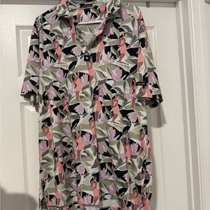 Bad Birdie Men's Polo with Pink and Green Tropical Print